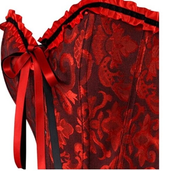 Women's Lace Up Boned Overbust Corset Body shaper top Red an Black - Picture 4 of 5